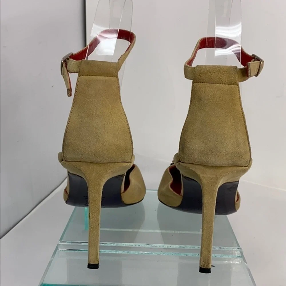 Fendi Sz 9.5M Beige Suede Beaded Ankle Strap Heels